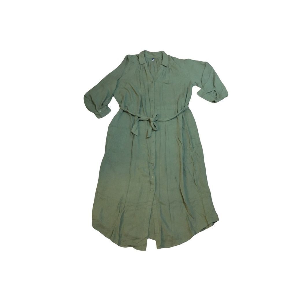 Old Navy XXL maxi dress army green belted pockets resort wear travel comfy